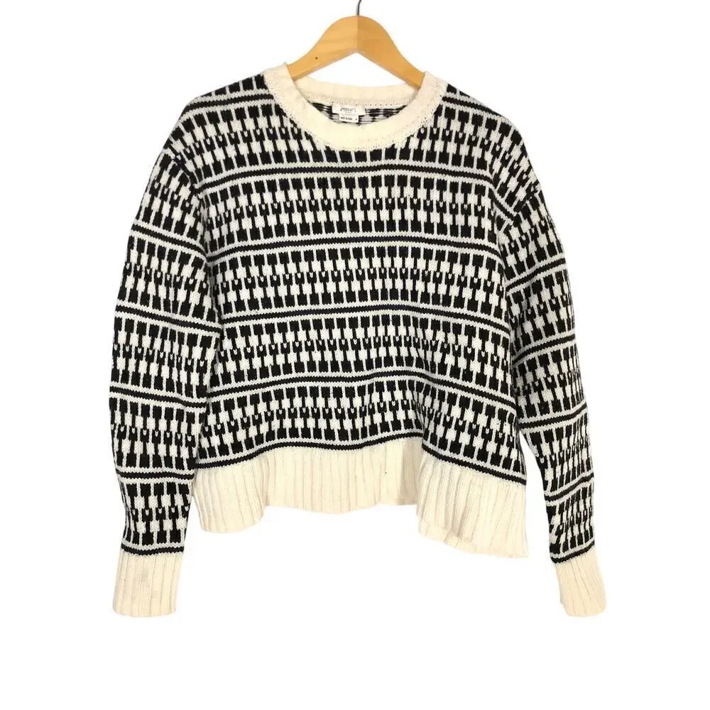 Jason Wu Graphic Sweater Geometric Chunky Knit Wool Oversized Top Black White M